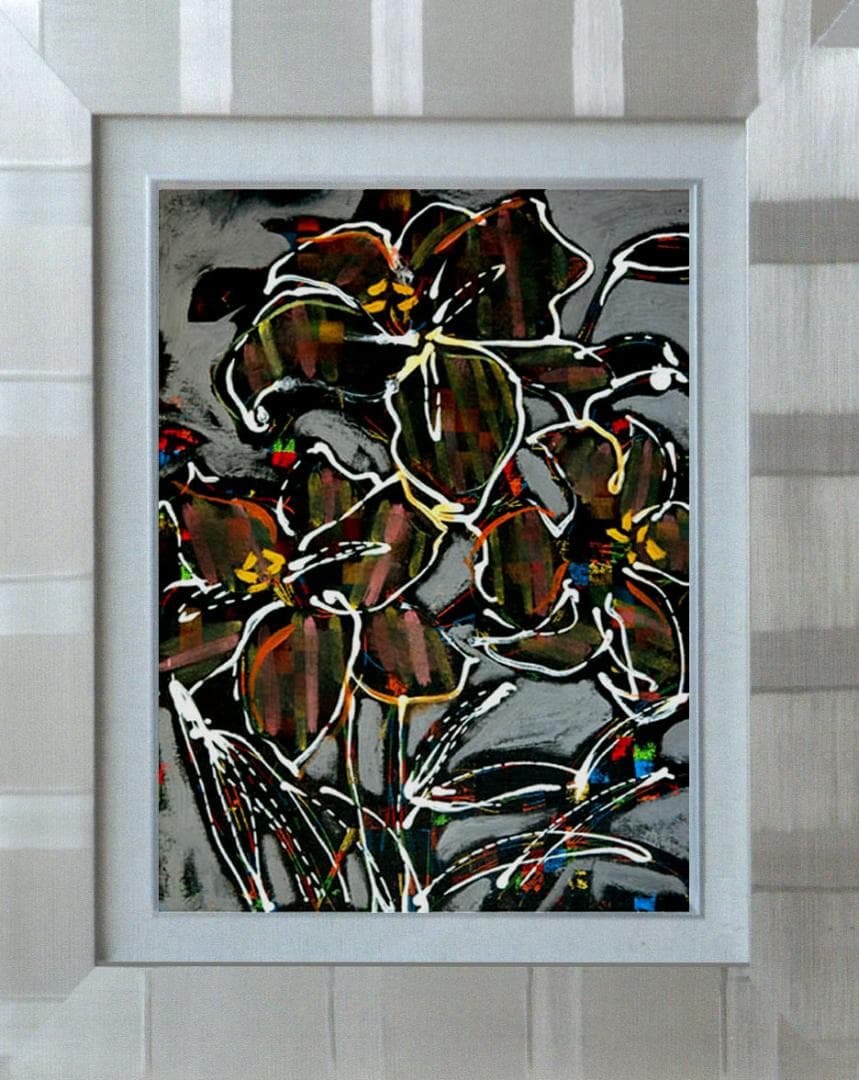 油絵 菅家令子 絵 絵画 インテリア 額付(銀) F4-090416 花 ゆり