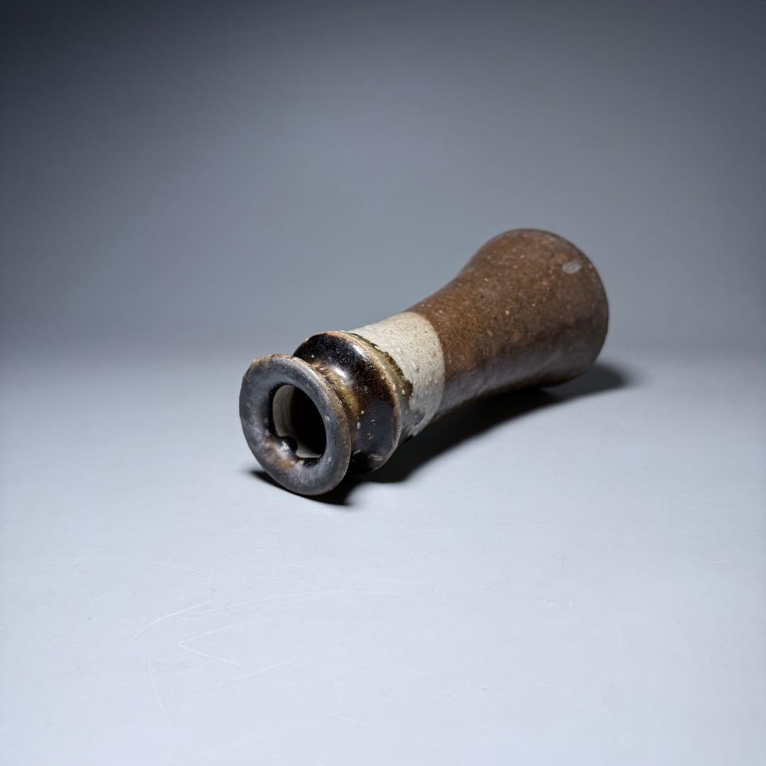 古唐津　花生　共箱　古美術　枯れの美　釉薬の流れ　19cm　蒐集家放出品