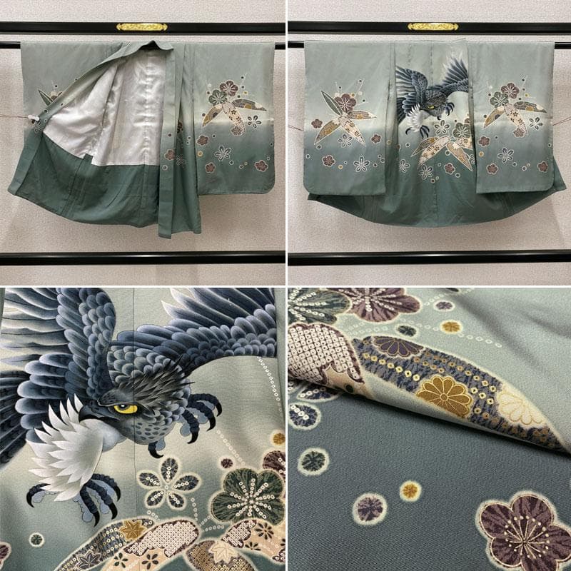 509ab48羽織と着物のみ◎七五三 五歳 男児 着物&羽織　金彩 青緑系◎