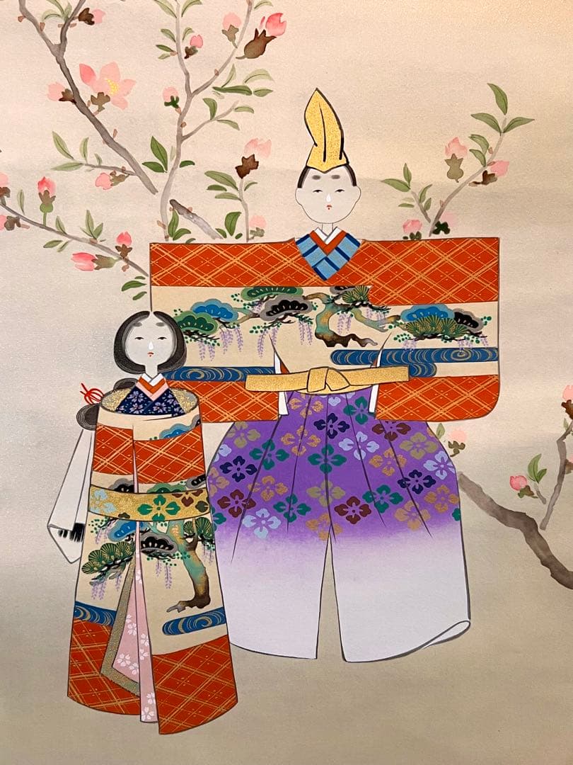 岩本栖堂 掛け軸 掛軸『立雛』 絹本 共箱 雛祭り ひな祭り 日本画 直筆 茶掛