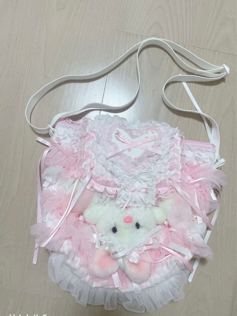 グニフニ♡ドットハートモチーフ ホワイトバニーちゃんショルダーバッグ