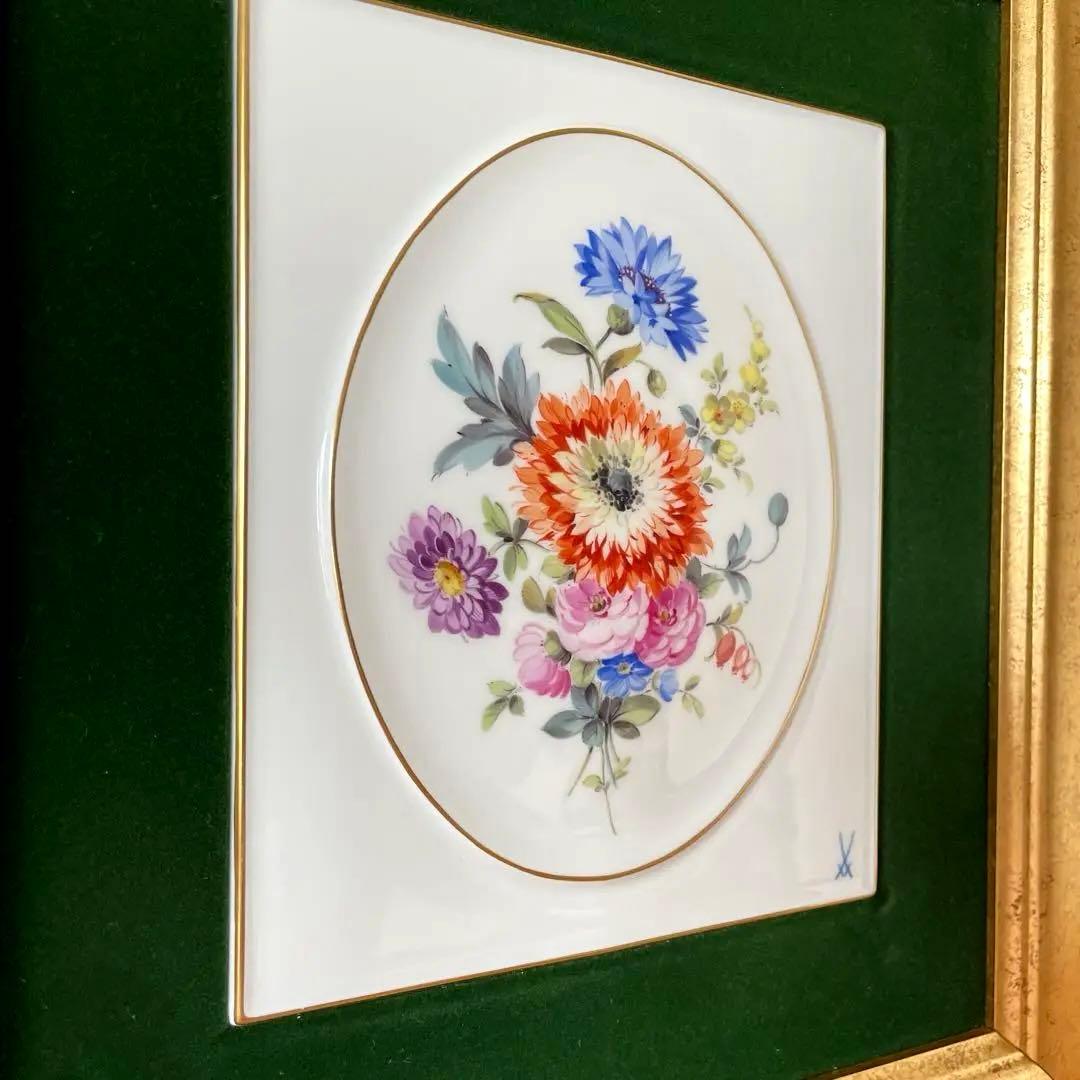 ＊額装五つ花プレート＊額３４cm×３１cm・画１８cm×１５cm・Meissen