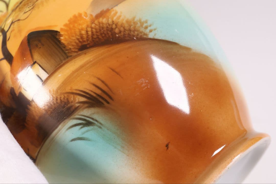 【CM304】オールドノリタケ 湖畔の風景 花瓶 高21cm 夕焼け 花入 花器