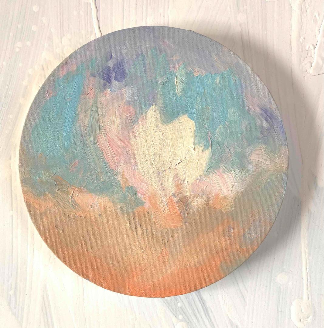 油彩 絵画 『空』丸形アートパネル 直径20cmインテリア 絵画 原画