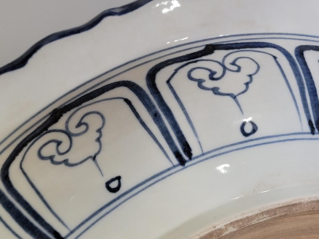 中国古玩 唐物 元青花・白滸孤窯雲龍紋 菱口折沿盤・極細工 古賞物