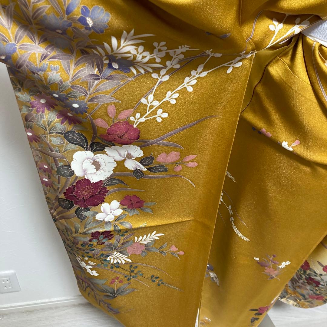 1回着用　振袖　牡丹　銀通し　大柄　トールサイズ　アースカラー