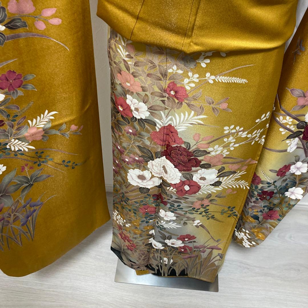 1回着用　振袖　牡丹　銀通し　大柄　トールサイズ　アースカラー