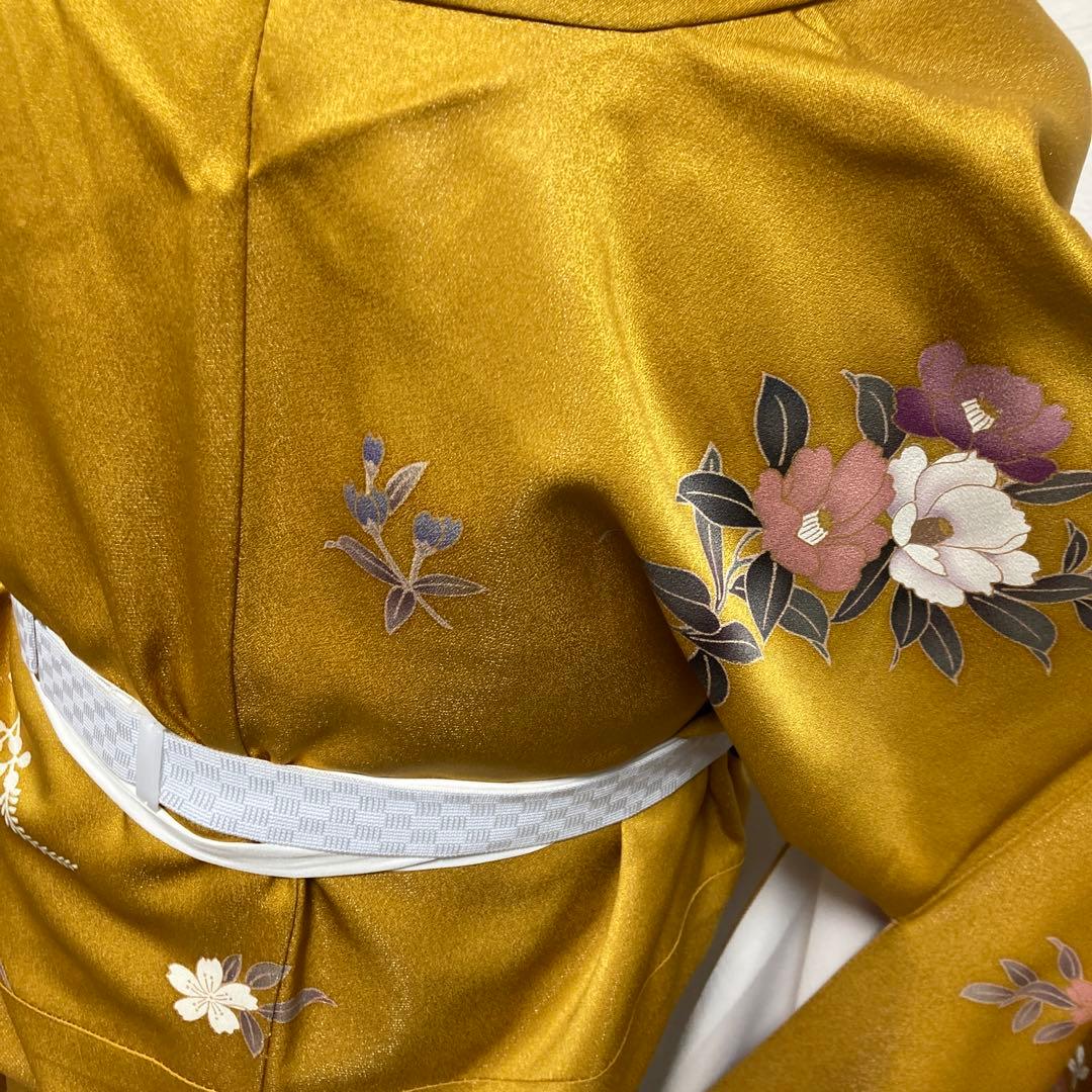 1回着用　振袖　牡丹　銀通し　大柄　トールサイズ　アースカラー