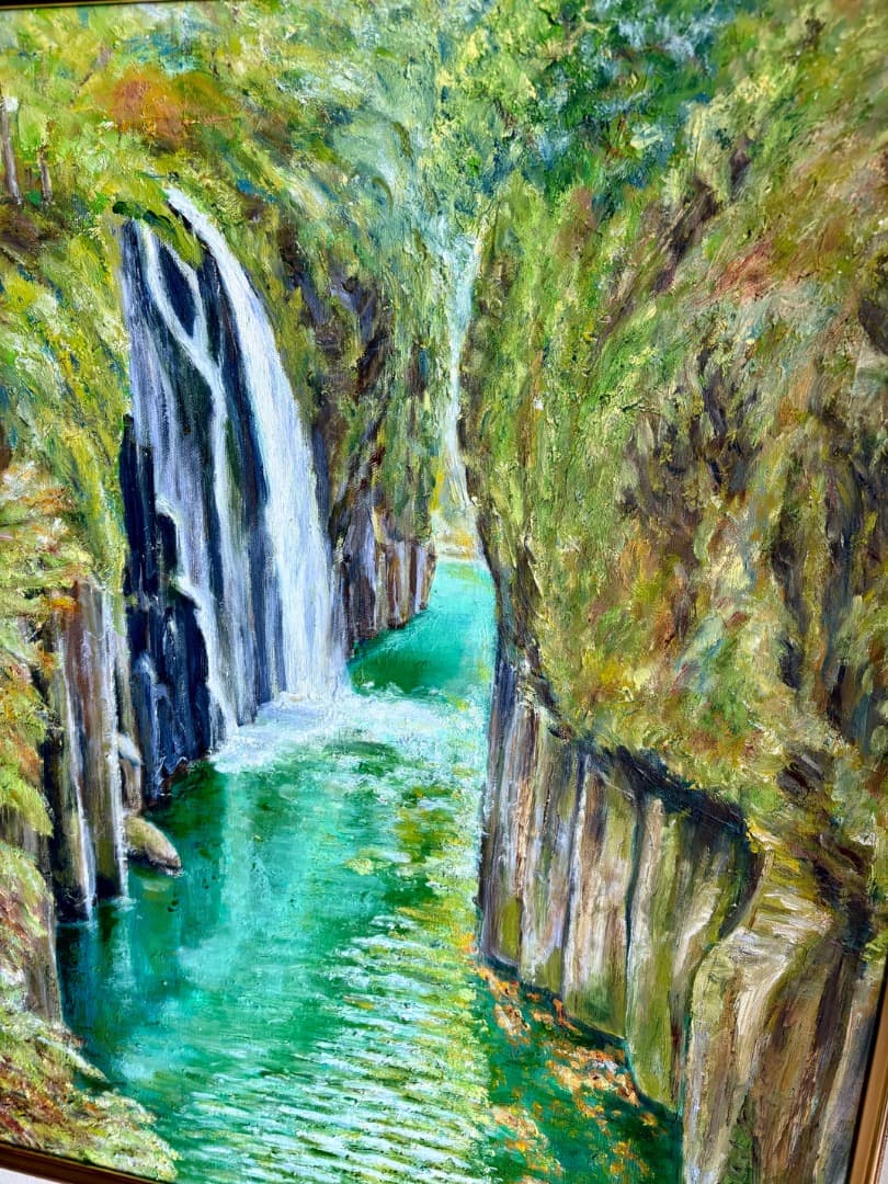 油彩原画　『高千穂峡』　F10号キャンバス　額装品