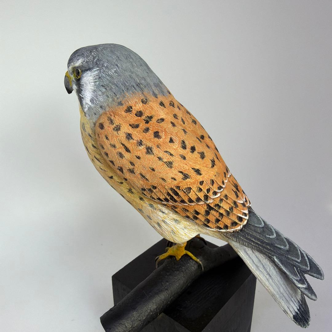 チョウゲンボウ　　木彫りの野鳥　　　野鳥彫刻　リアルバードカービング