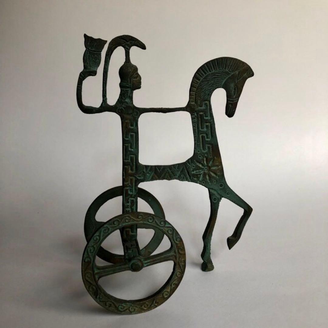 ヴィンテージ 民族工芸品 ギリシャの馬と戦車 置物 ブロンズ アンティーク