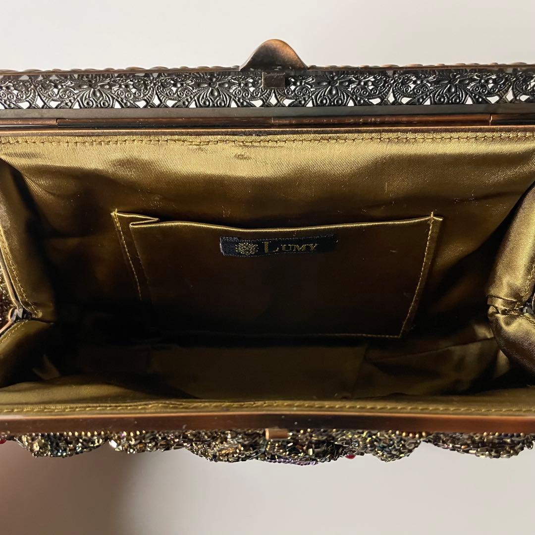 【美品】ルミーはしもと 総ビーズ ハンドバッグ がま口 皇室御用達
