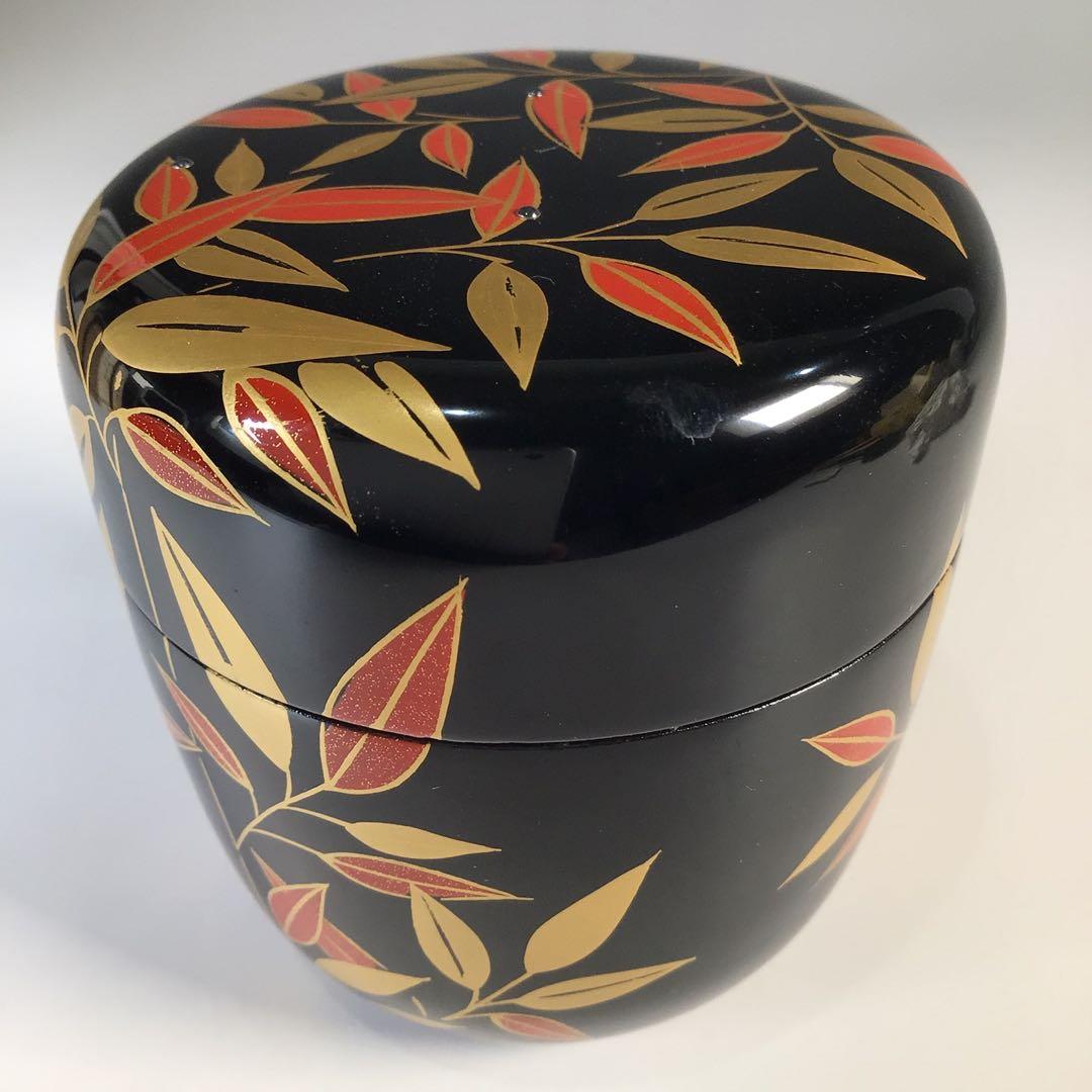 Ｍ３９４　棗　『蒔絵師　中出松峰作』『利休好』『笹蒔絵』『中棗』　共箱　茶道具