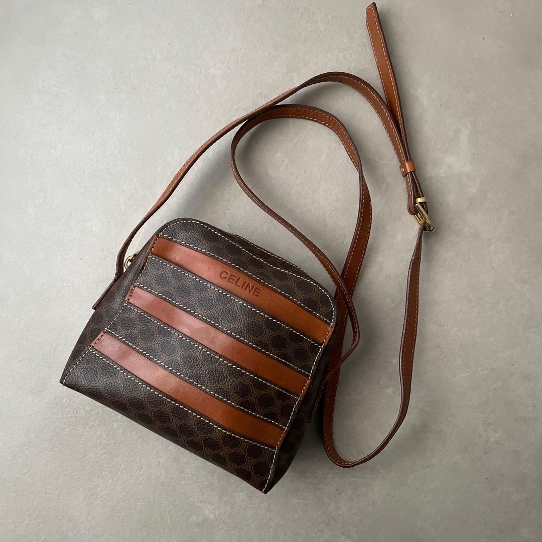 セリーヌ CELINE PVC レザー マカダム ショルダーバッグ ブラウン