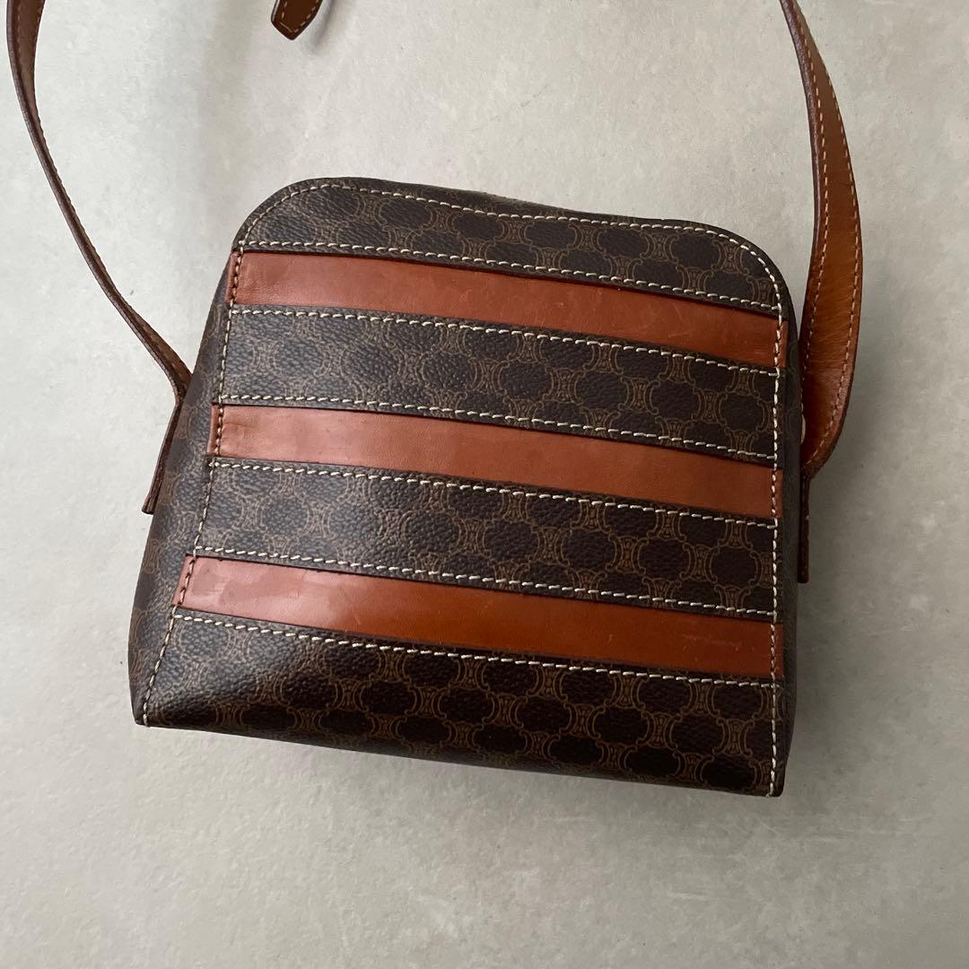 セリーヌ CELINE PVC レザー マカダム ショルダーバッグ ブラウン