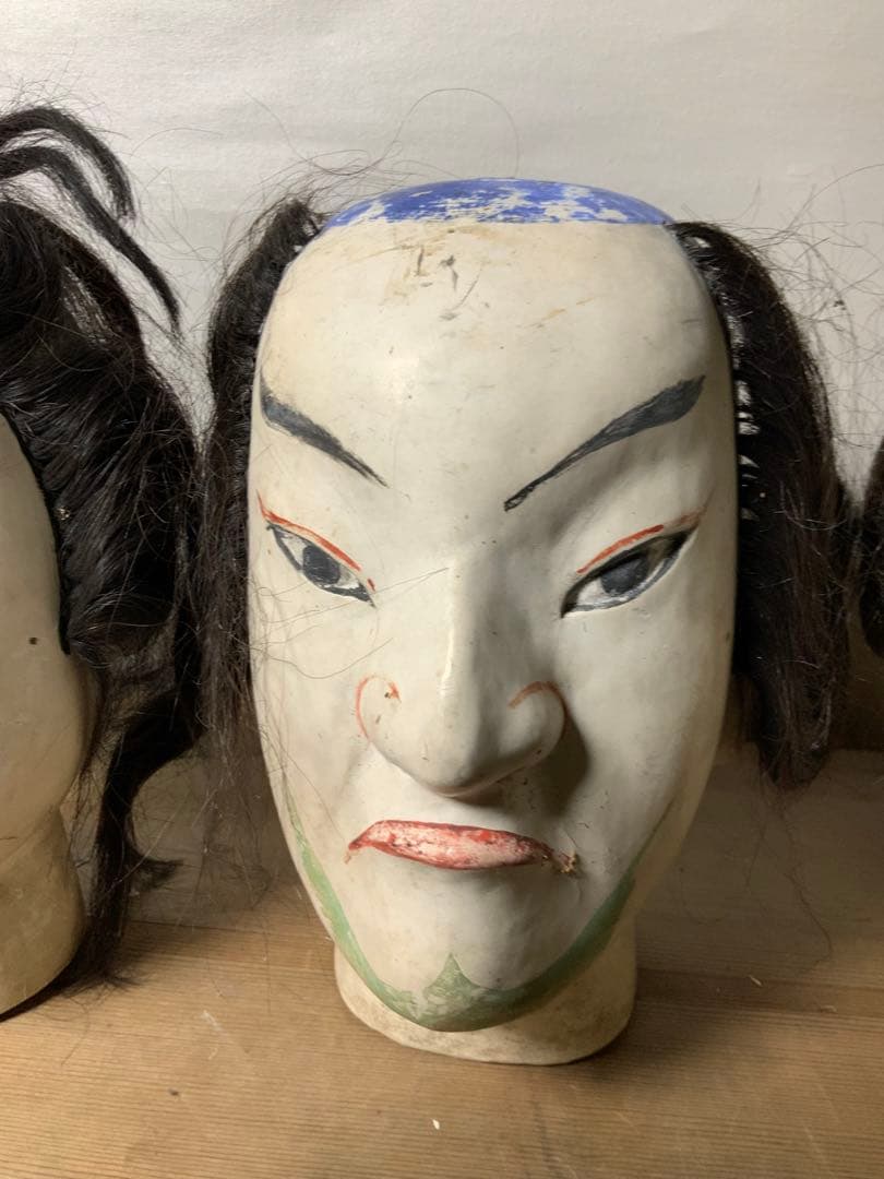 日本の伝統的木製人形の頭4点セット 文楽 幕末~明治 伝統工芸 骨董