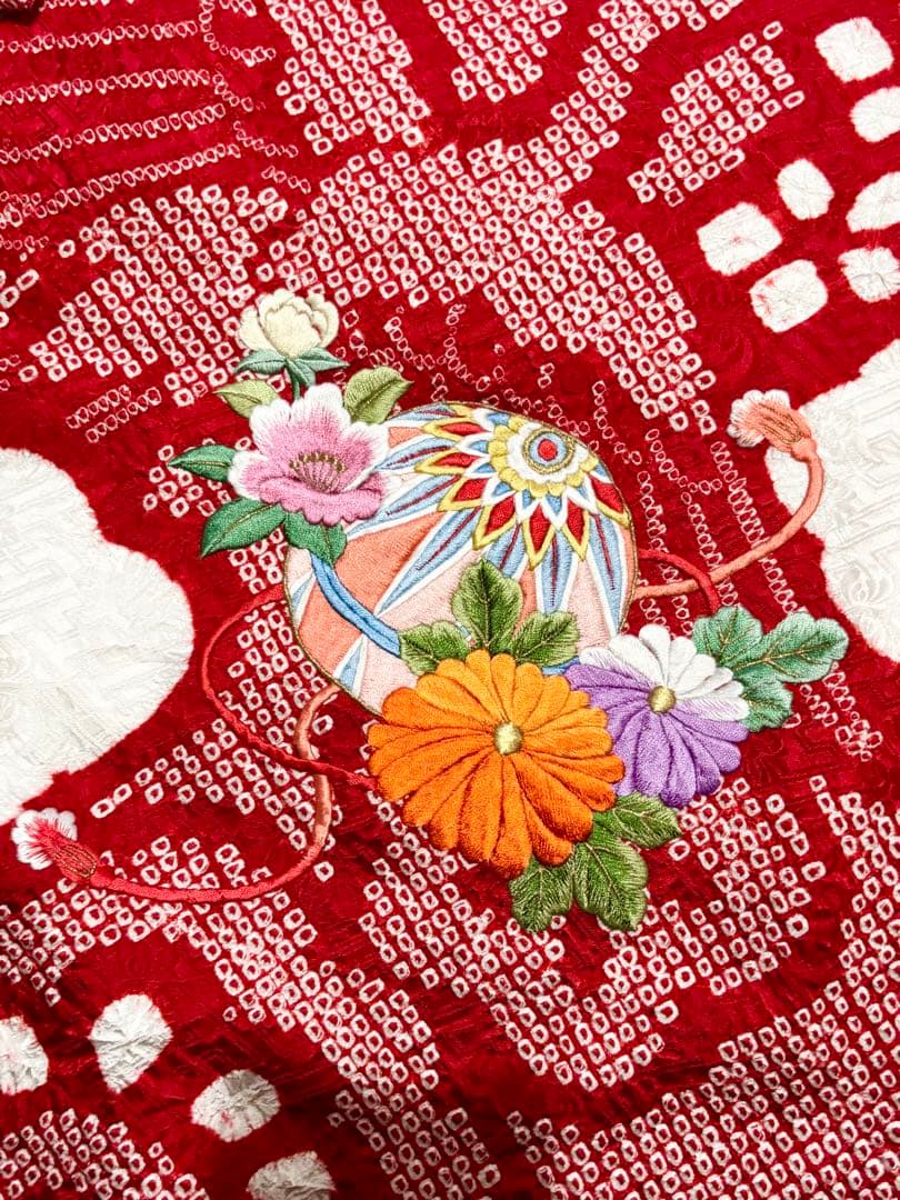 鶴　総絞り　正絹　七五三　３歳　被布　フルセット　一つ身