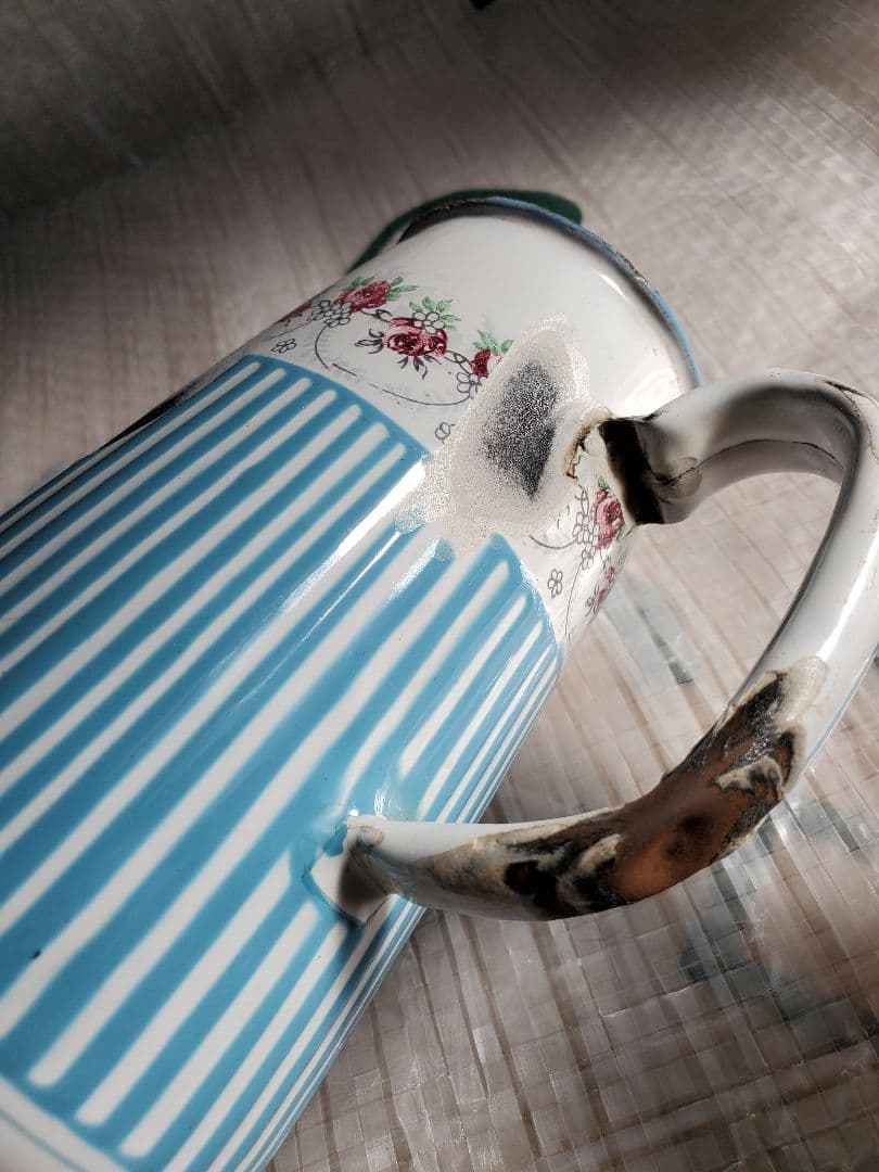 フランス　アンティーク　ホーロー　ジャグ　BB社　ローズガーランド　セット