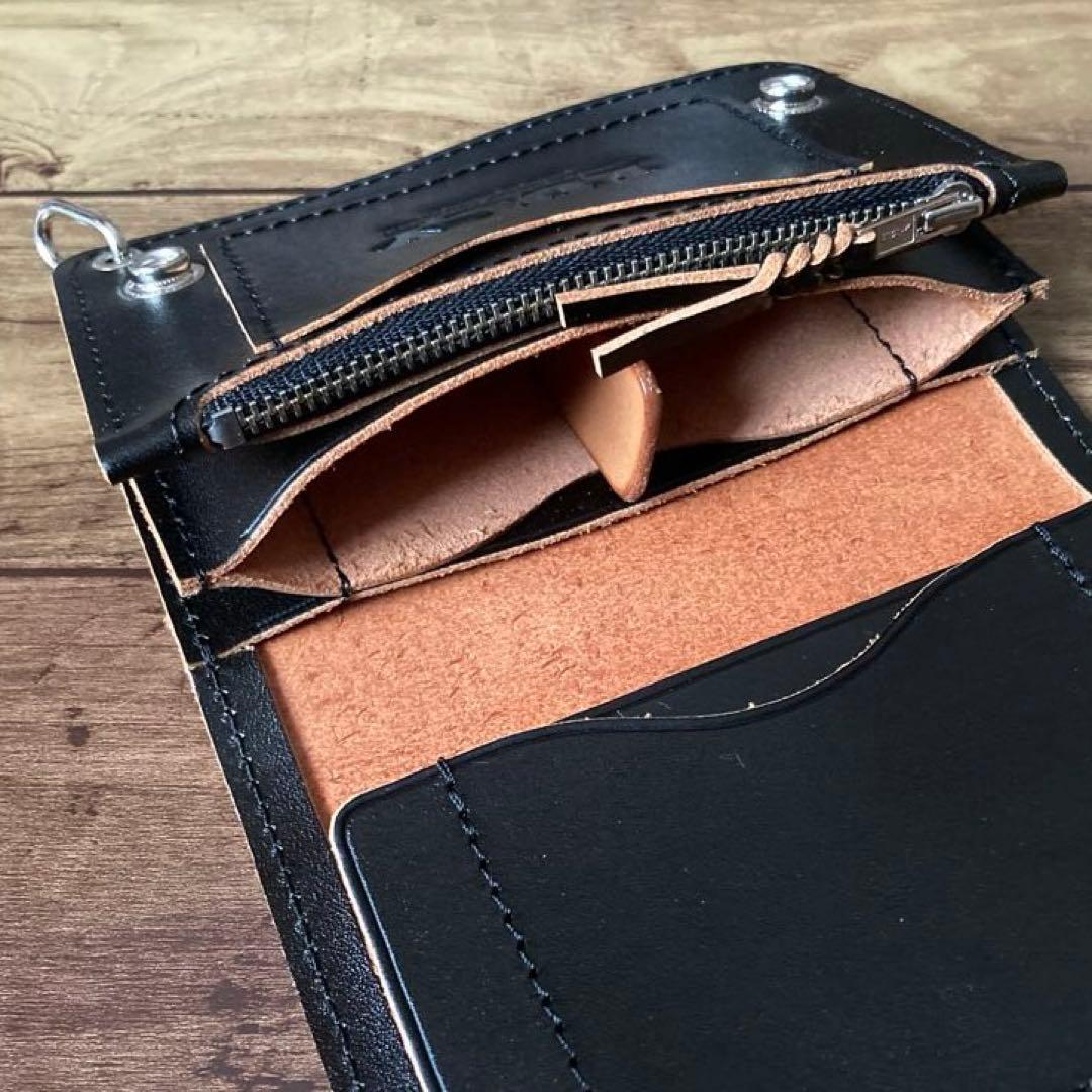 【はま寿司】ミドルトラッカーウォレット 茶芯ブラック【お札を折らずに収納】