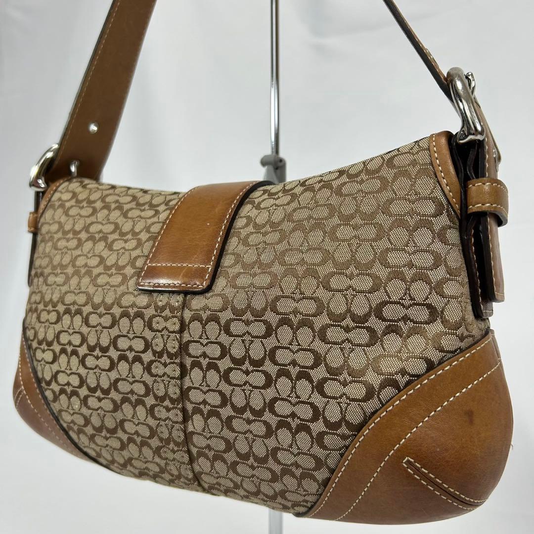 【美品】コーチ 6818 ソーホー シグネチャー ジャガー ワンハンドバッグ 茶