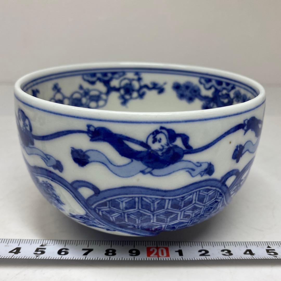 宮川香山　上手染付　山水ねじり文　茶碗　トヒル　東さ7-0330☆2F