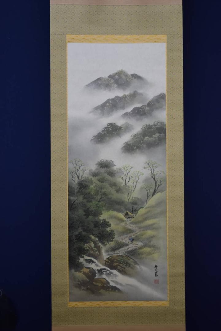 真作/西脇繁華/山水帰漁図/桐共箱付/布袋屋掛軸HG-330