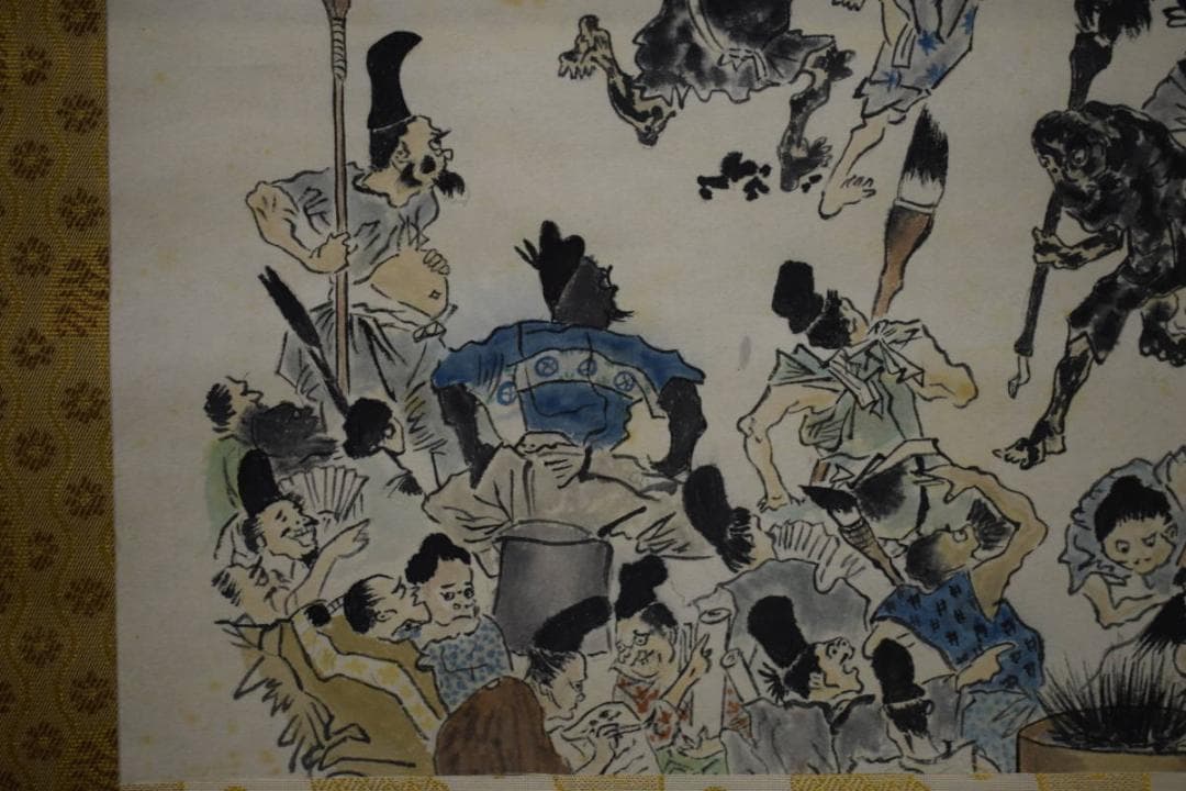 真作/竹霞庵主/畦鳳/墨戦争画賛/人物図/戯画/布袋屋掛軸HI-447