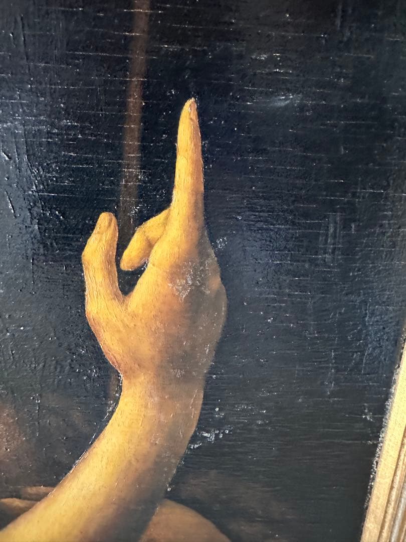 木板に油彩画 ダ・ヴィンチ 洗礼者ヨハネ 立体複製名画 美術品 インテリア