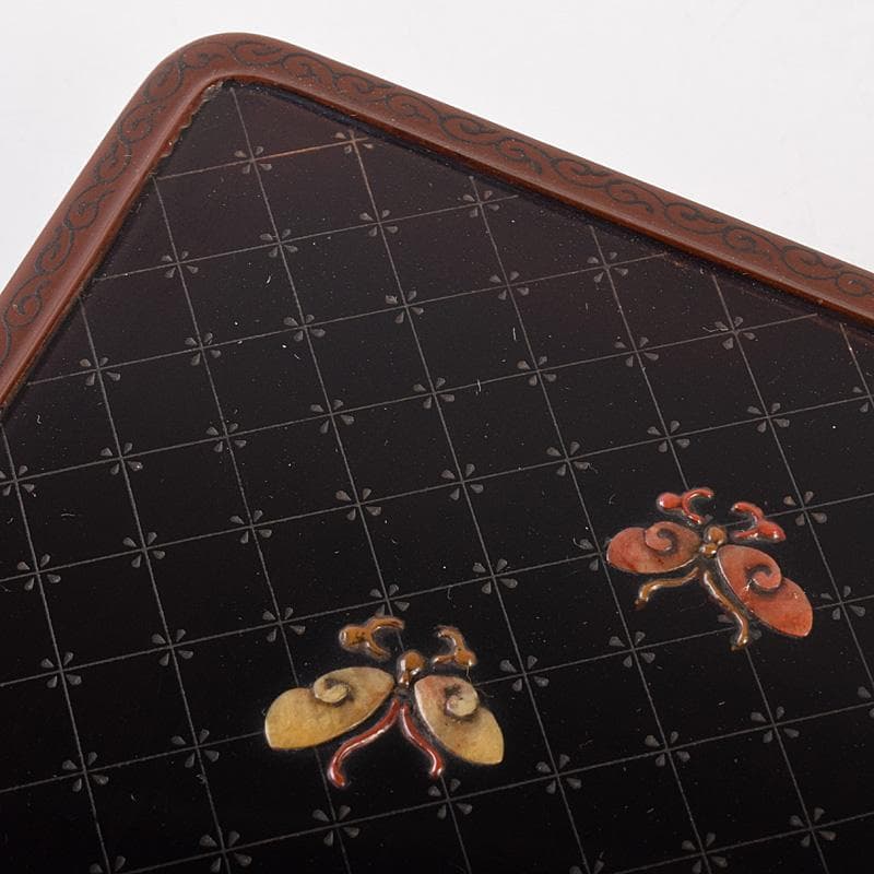 書道具　黒漆　玉石螺鈿装飾　花蝶文　硯箱　時代箱付　G　R7807