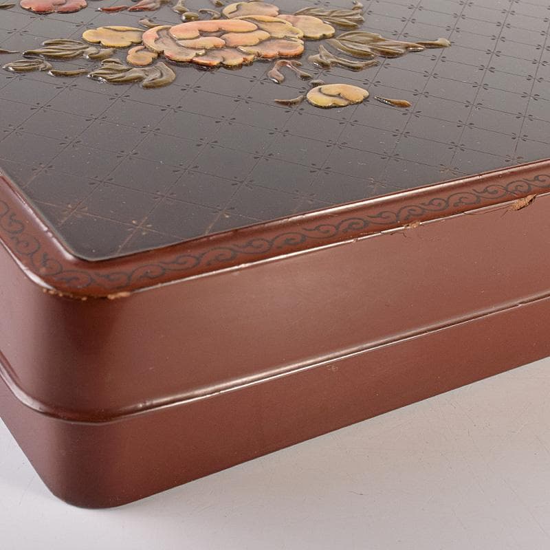 書道具　黒漆　玉石螺鈿装飾　花蝶文　硯箱　時代箱付　G　R7807