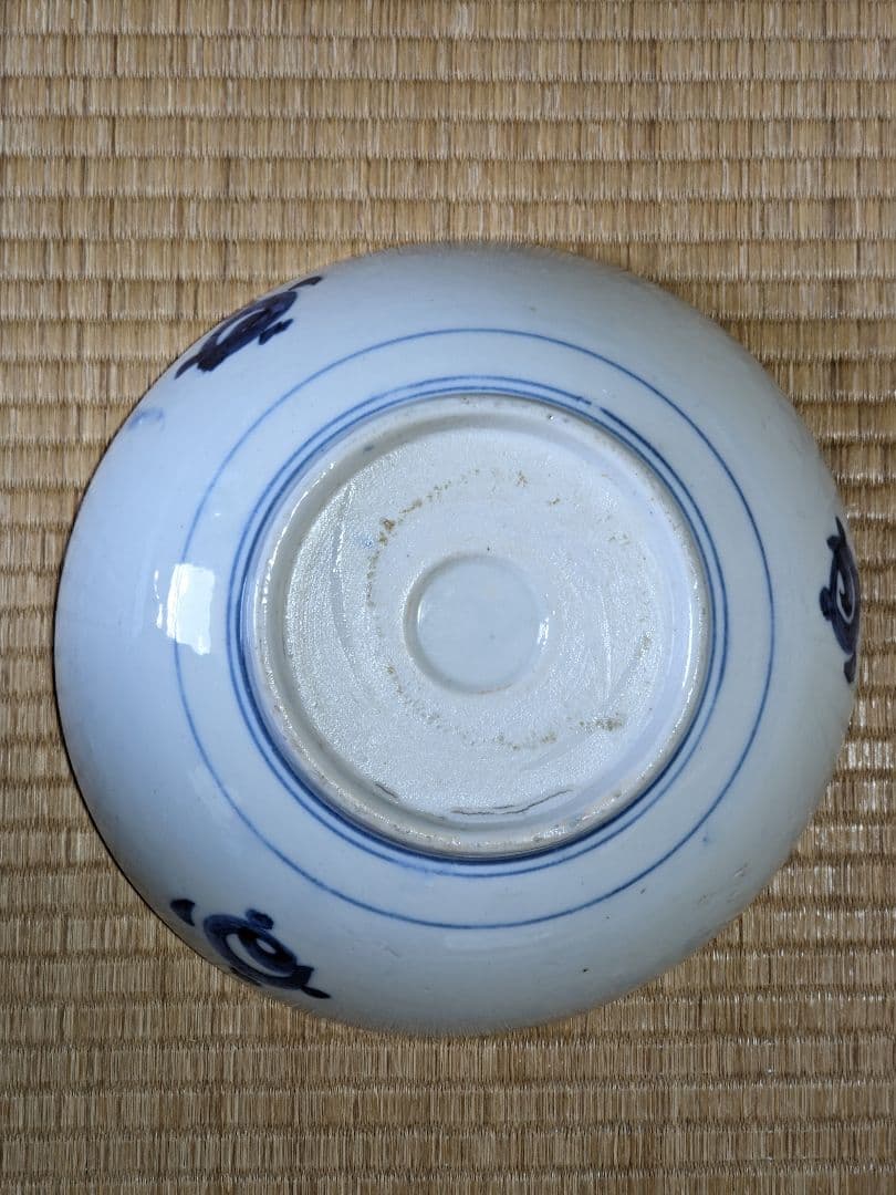 ♦明治時代 古伊万里 染付 蜻蛉 牡丹紋様 ７寸鉢アンティーク骨董品コレクション