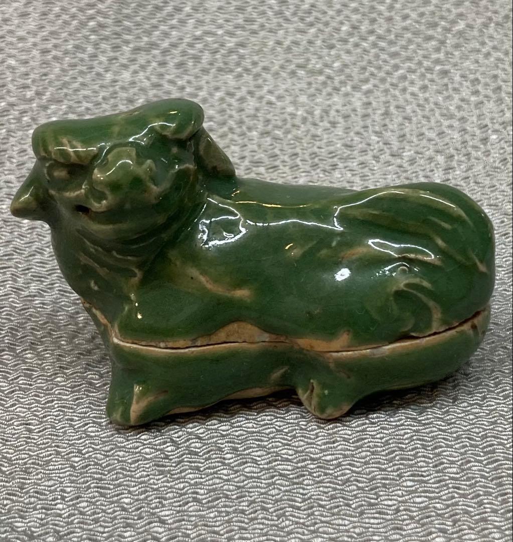 B287b 「青磁 獅子香合」前大徳誡堂箱書付　紀州御庭焼青瓷獅子　茶道具