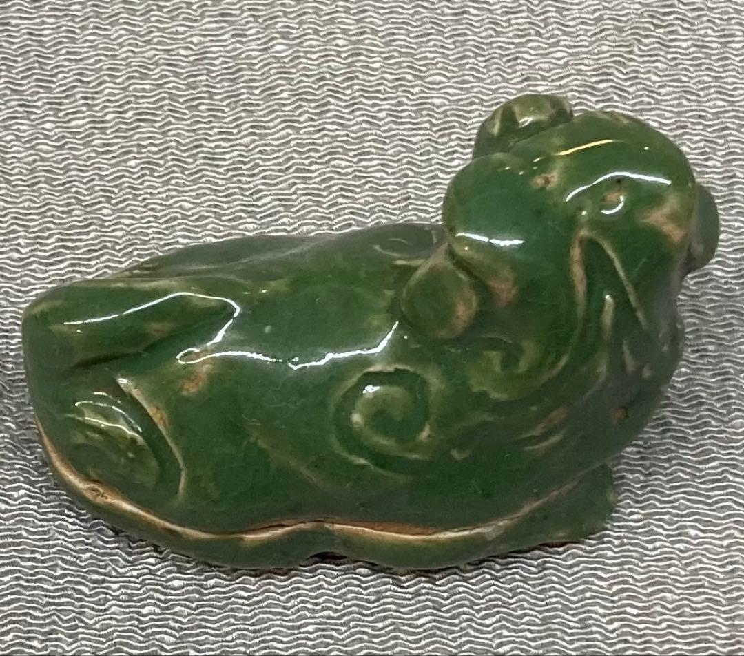 B287b 「青磁 獅子香合」前大徳誡堂箱書付　紀州御庭焼青瓷獅子　茶道具