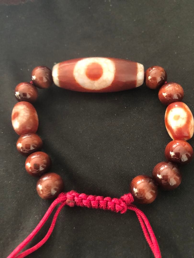 西蔵老礦龍紋一眼財神、星辰金剛天地、如意二眼天珠ブレスレット（念珠）