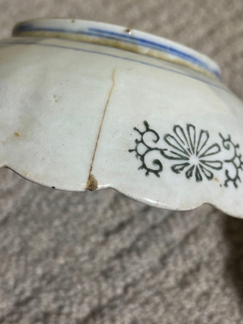 古伊万里 江戸中期〜後期 色絵柘榴文菊花形 草花文 なます皿 手描き 染付 希少