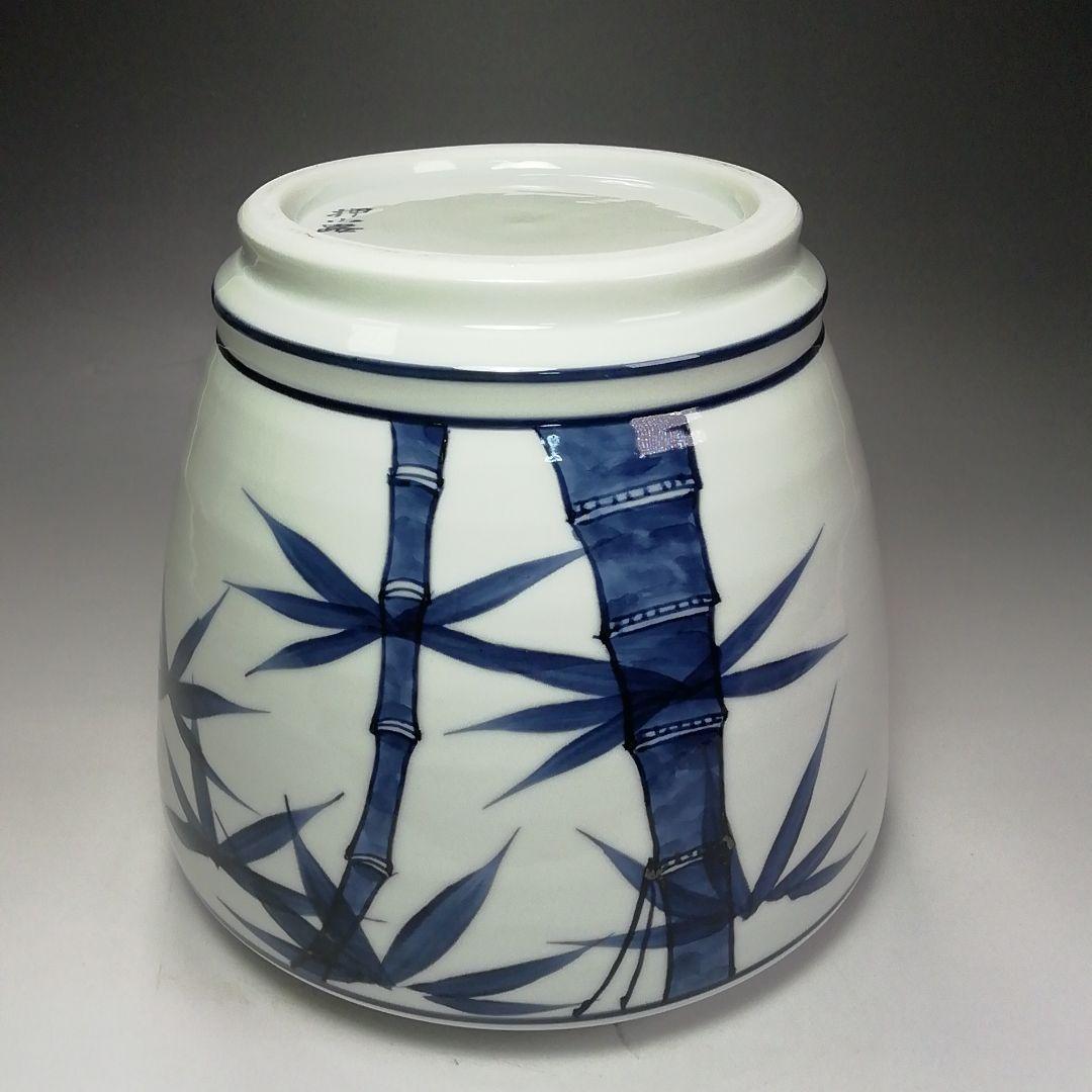 Ｓ６４２　水指　『染付竹』『押小路焼』『庄左衛門造』　共箱　茶道具