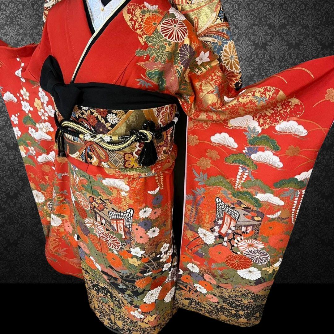振袖フルセット(7点)・成人式・古典柄・金彩加工・胴裏正絹・高級手縫い・逸品