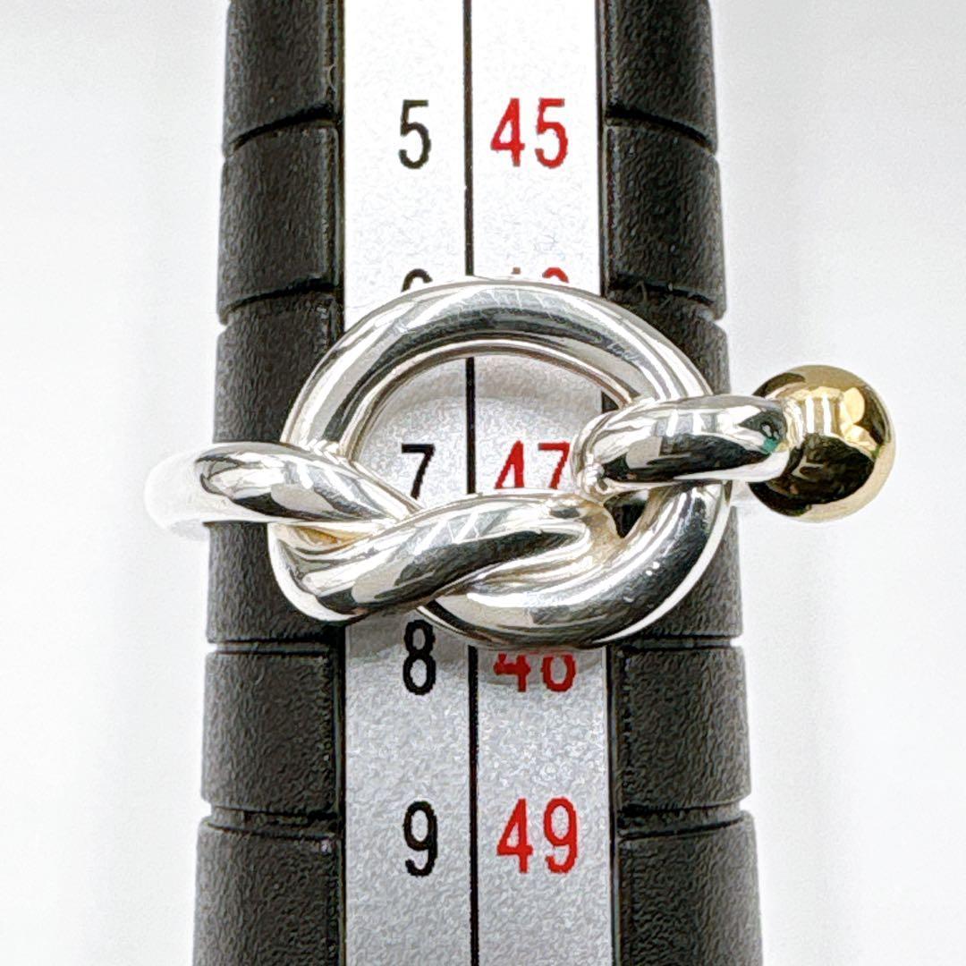 極美品 オールドティファニー ラブノット コンビ リング 7号 シルバー k18