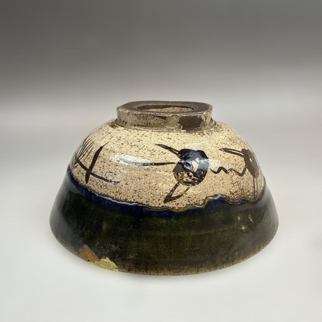 織部焼きの陶器の茶碗　※金継ぎの直し有り※箱有ります