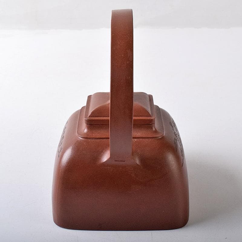 pretty　中国　紫砂朱泥　山水文　四方急須　茶壷　在銘　V　R8216