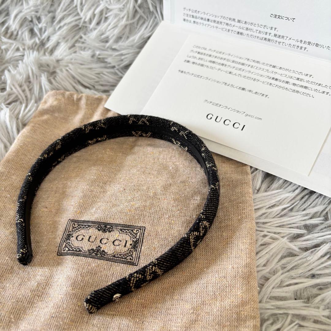【美品】GUCCI デニムヘアバンド カチューシャ652835