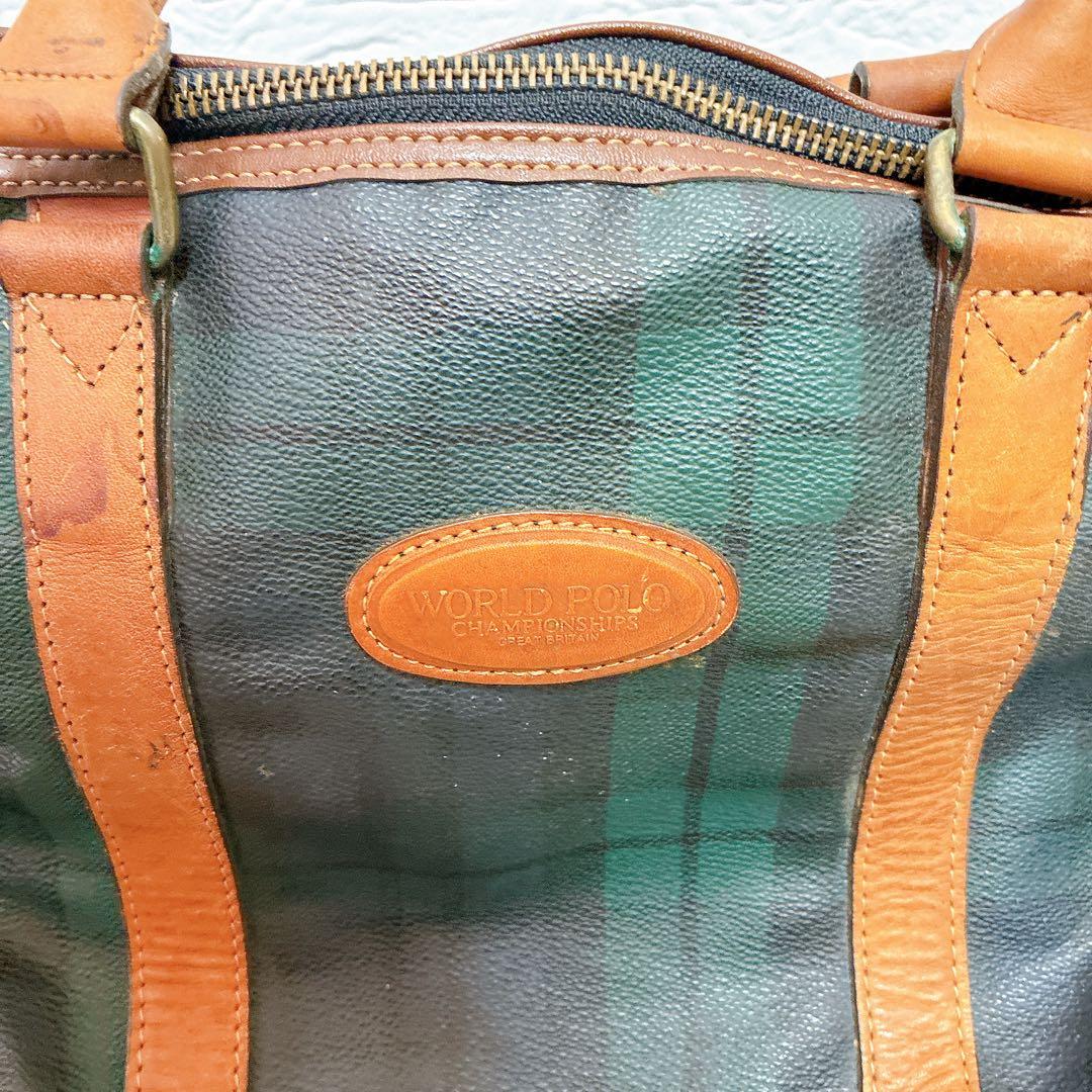 WORLD POLO ボストンバッグ ダークグリーン チェック柄