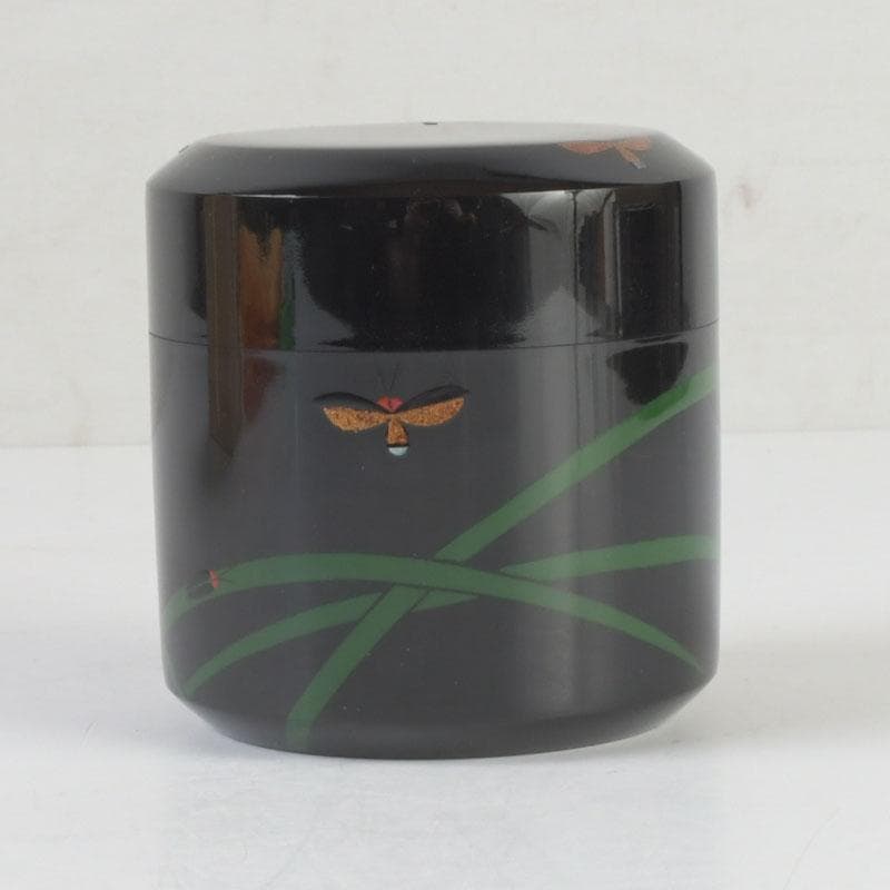 茶道具　山中塗　中村宗悦作　即中斎好写　蛍早苗蒔絵　雪吹棗　共布共箱　V9826