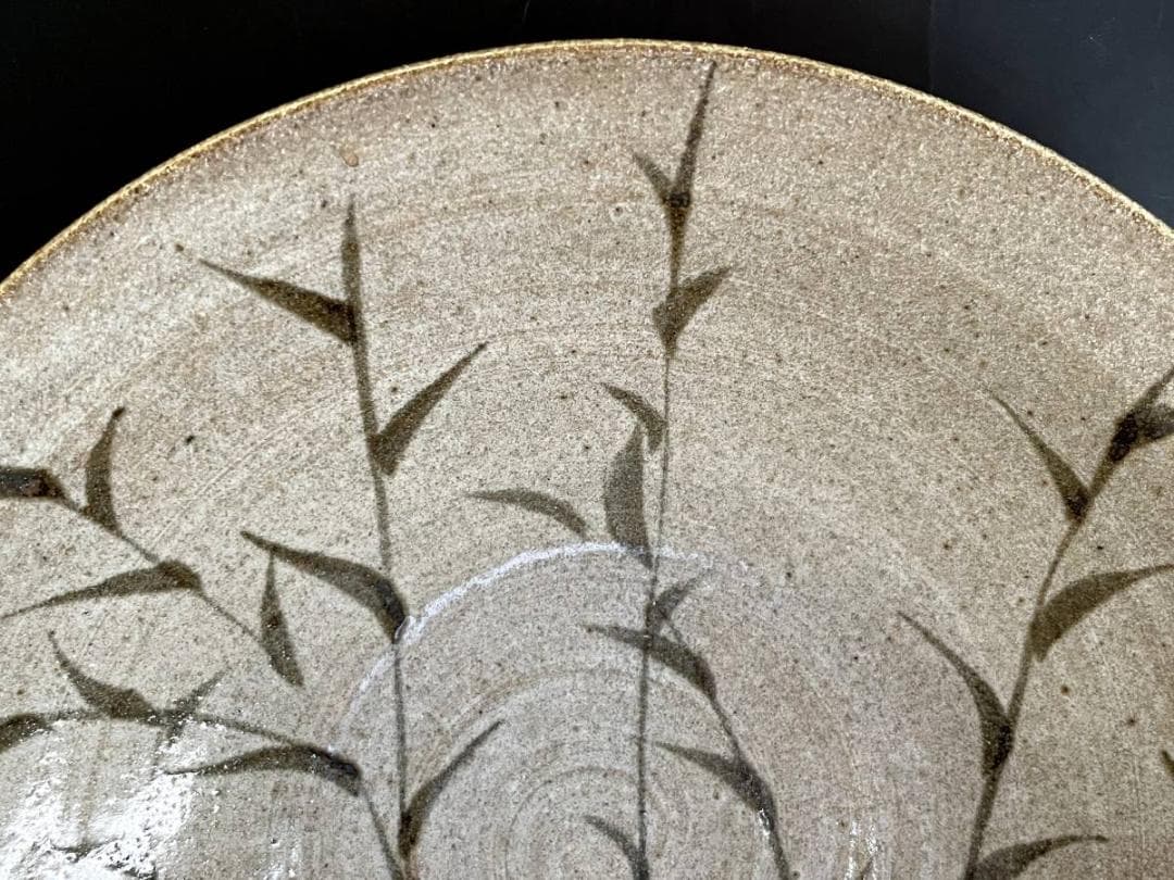 大皿■絵唐津笹紋皿 唐草 飾り皿 料理皿 粉引 古美術 時代物 骨董品■