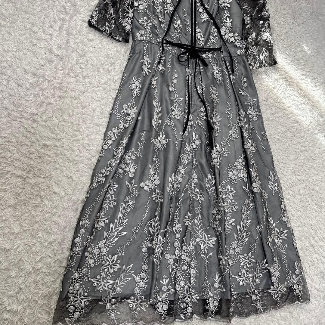 極美品 niana 刺繍レース バックリボン パーティードレス 二次会 Lサイズ