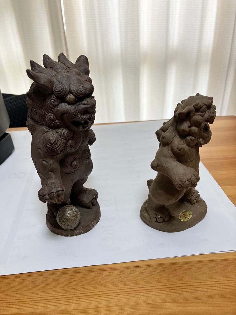 琉球　沖縄　壺屋焼　立ちシーサー二体　ヤチムン　やちむん