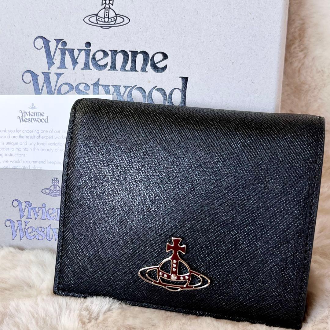 2.8万Vivienne Westwood◇サフィアーノ ブラック 二つ折り財布