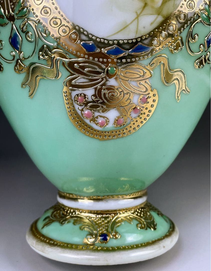 【大型】オールドノリタケ ２６㎝ アールヌーボー 薔薇紋花瓶 ジュエル ジュール