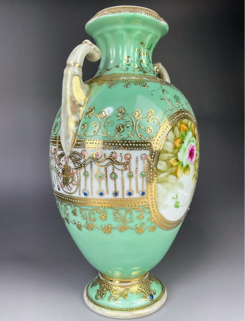 【大型】オールドノリタケ ２６㎝ アールヌーボー 薔薇紋花瓶 ジュエル ジュール