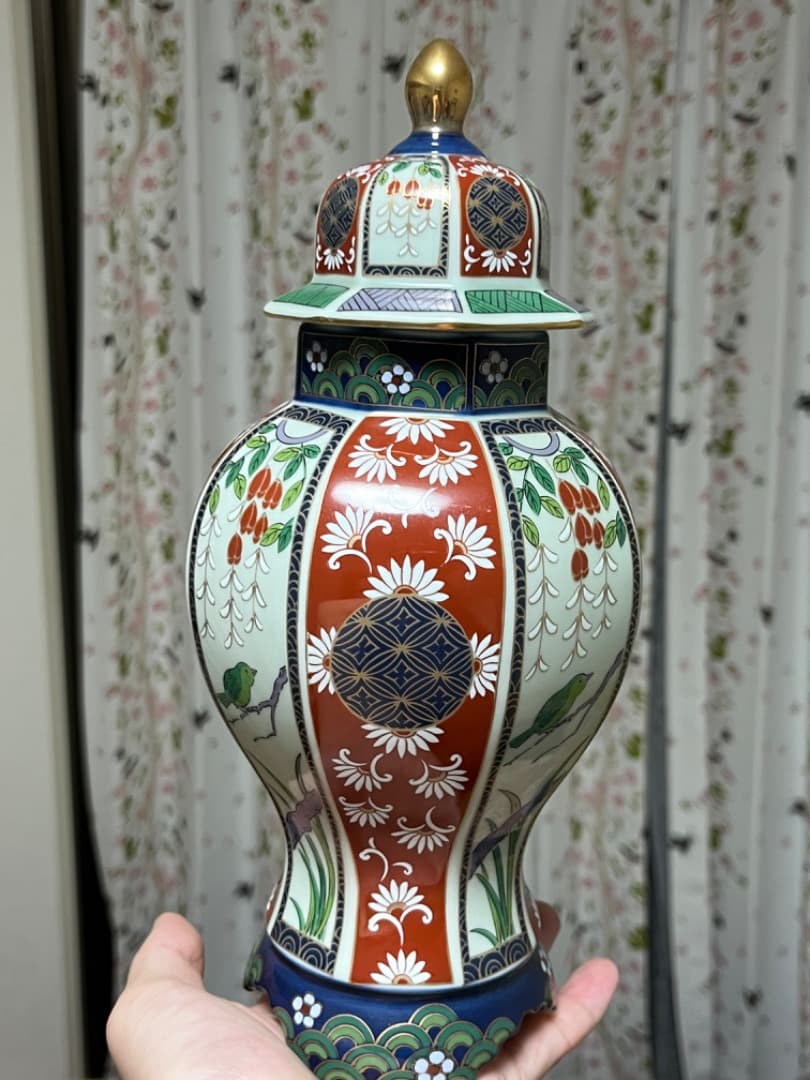 將軍壺　未峰窯 色絵　金彩　古伊万里 飾り物